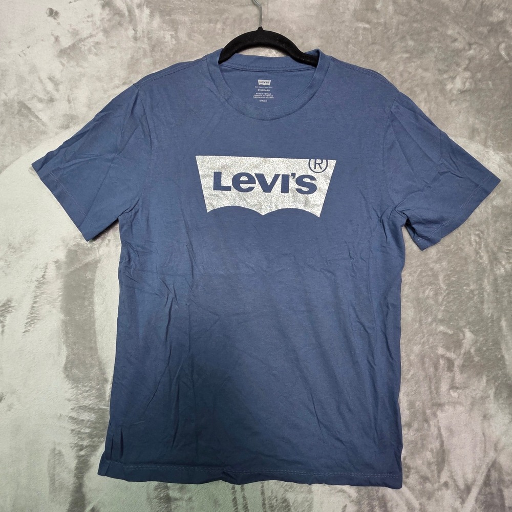 Levis Womens Blue Glitter Batwing Logo Cotton Graphic T-Shirt Small